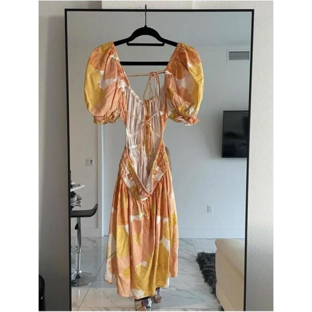 Off-Shoulder Floral Mini Dress in Peach and Yellow - Picture 7 of 9